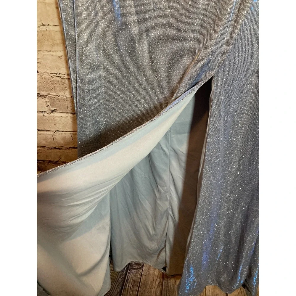 Nightway‎ Dress 22W Icy Blue All Over Glitter Mother of The Bride Gown Slit Plus - Picture 3 of 16